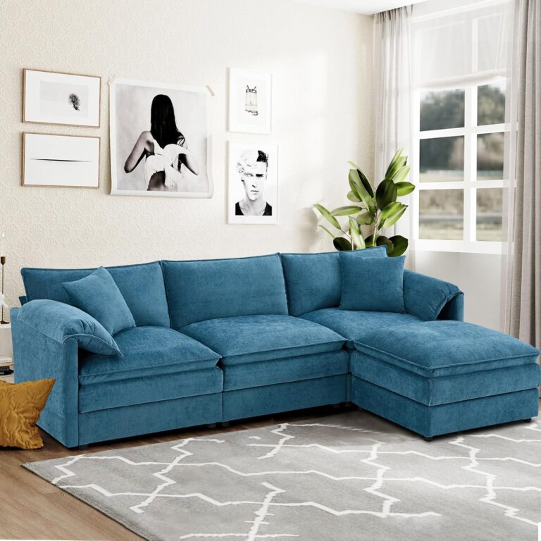 103.5" Modular Sectional Sofa Couches, L-Shape Couch with Moveable Ottoman, Chenille Sofa Comfy Modular Couch, Upholstered Couches for Living Room Bedroom, Blue photo review