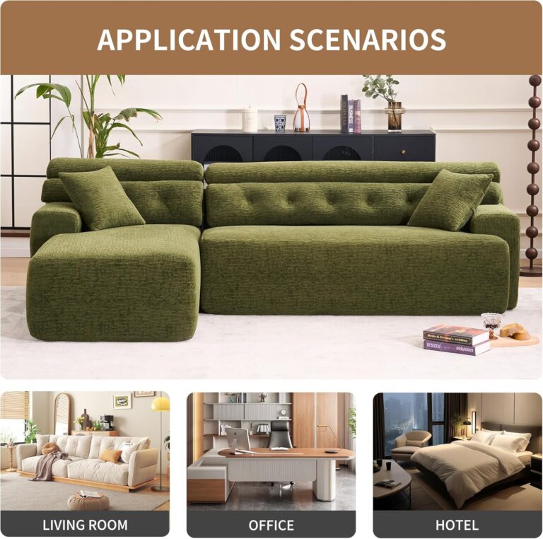 Combining Chaise Longue with 3-Seater, Wood Grain Chenille Fabric, Full Sponge Compression Sofa,Combined Sofa with 2 Pillows for Living/Home Furniture/Apartment,Green photo review