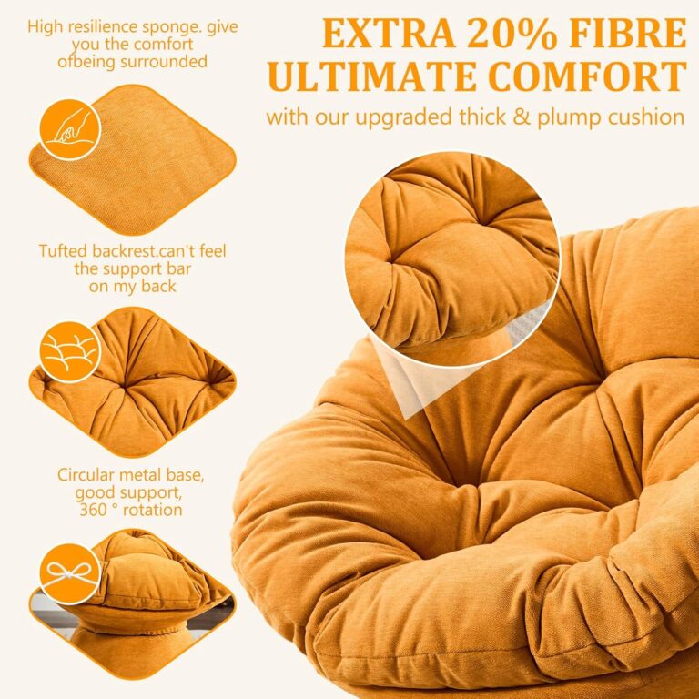 Papasan Chair,Papasan Chair with Cushion and Frame,Comfy Chenille Upholstered Round Reading Chair,Oversized 360° Swivel Accent Chair with Metal Base Lazy Chair for Bedroom,Living Room,Orange photo review