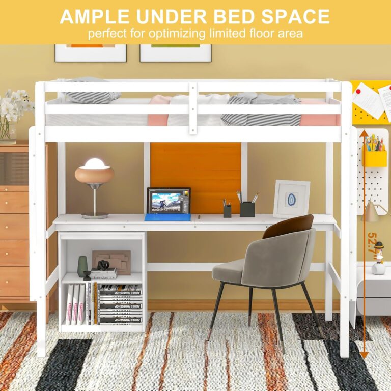 Twin Loft Bed with Desk and Writing Board, Loft Bed Twin Size, Wooden Loft Bed Frame with 2 Drawers Cabinet, Space-Saving, Noise Free, No Box Spring Needed for Kids Teens Adults(White) photo review