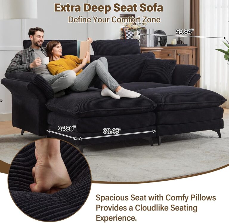 Deep Seat Sectional Sofa, 85.8'' Comfy Cloud Couch sectional Sofa with 2 Ottomans & Soft Pillows, Modern Love Seat Upholstered Modular Couch for Living Room, Black photo review