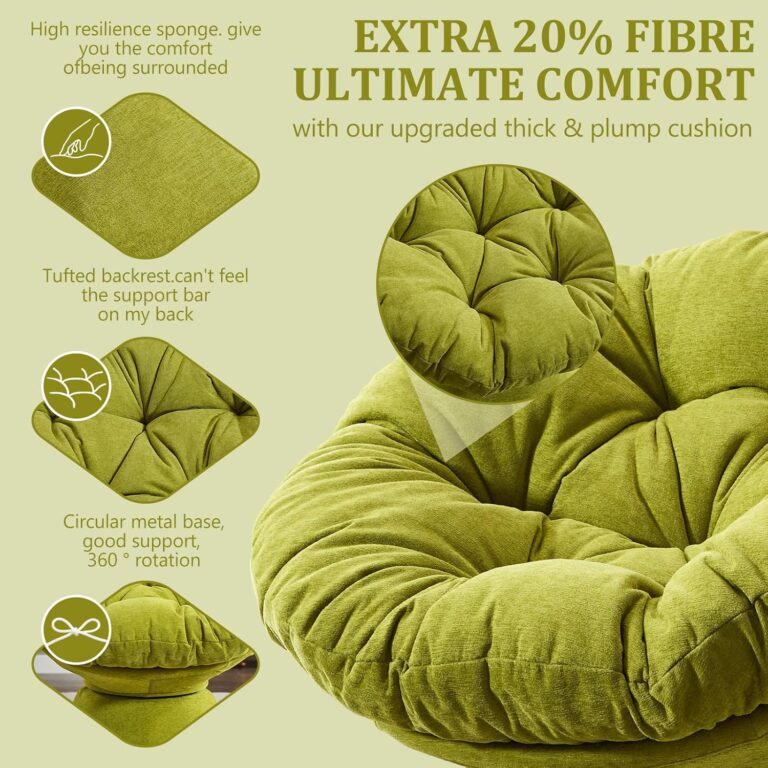 Papasan Chair,Papasan Chair with Cushion and Frame,Comfy Chenille Upholstered Round Reading Chair,Oversized 360° Swivel Accent Chair with Metal Base Lazy Chair for Bedroom,Living Room,Olive Green photo review