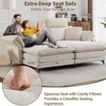Deep Seat Sectional Sofa, 85.8'' Comfy Cloud Couch sectional Sofa with 2 Ottomans & Soft Pillows, Modern Love Seat Upholstered Modular Couch for Living Room, Beige photo review