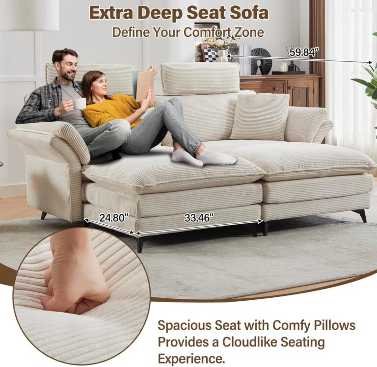 Deep Seat Sectional Sofa, 85.8'' Comfy Cloud Couch sectional Sofa with 2 Ottomans & Soft Pillows, Modern Love Seat Upholstered Modular Couch for Living Room, Beige photo review