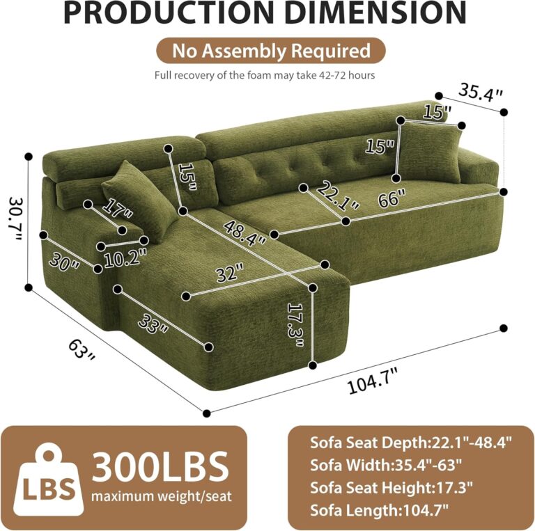 Combining Chaise Longue with 3-Seater, Wood Grain Chenille Fabric, Full Sponge Compression Sofa,Combined Sofa with 2 Pillows for Living/Home Furniture/Apartment,Green photo review