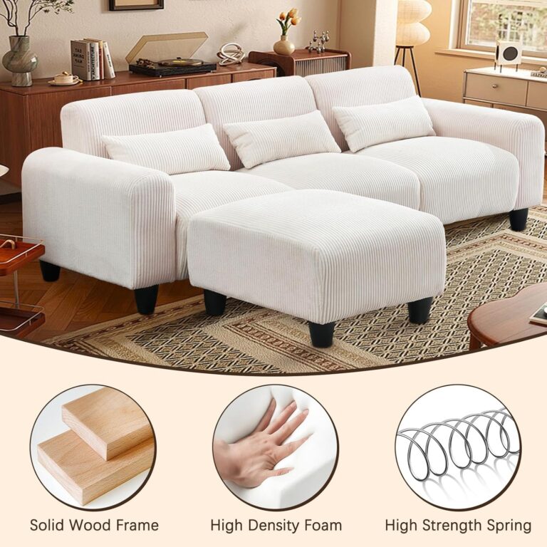 85" Cloud Sectional Couch, Modular Sectional Sofa with Comfy Chaise, Upholstered L Shaped Couch with Deep Seat, Modern Minimalist Couch with 3 Pillows for Living Room, Beige photo review