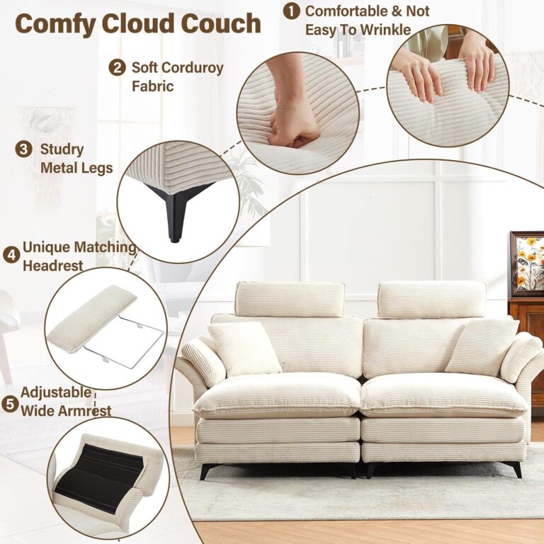 Deep Seat Sectional Sofa, 85.8'' Comfy Cloud Couch sectional Sofa with 2 Ottomans & Soft Pillows, Modern Love Seat Upholstered Modular Couch for Living Room, Beige photo review