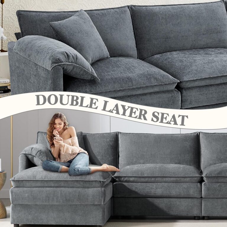 103.5" Modular Sectional Sofa Couches, L-Shape Couch with Moveable Ottoman, Chenille Sofa Comfy Modular Couch, Upholstered Couches for Living Room Bedroom, Dark Grey photo review