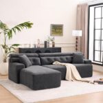 Combining Chaise Longue with 3-Seater, Wood Grain Chenille Fabric, Full Sponge Compression Sofa,Combined Sofa with 2 Pillows for Living/Home Furniture/Apartment,Dark Gray photo review
