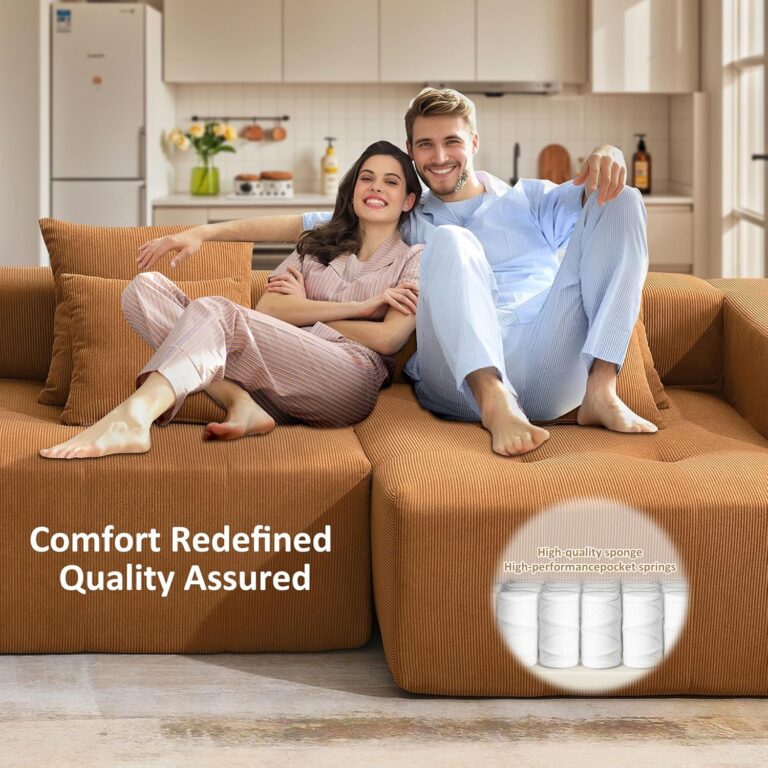 Modular Sectional Couch, 105.5" Corduroy L-Shaped Couch with 4 Sofa Pillows, Comfy Modern 4-Seat Cloud Sectional Couch Sofa for Living Room Apartment Studio Office, Brown photo review