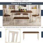 WIIS' IDEA 6-Piece Rectangular Dining Table Set for 6,Mid-Century Modern Wooden Table & Upholstered Chair Set for Home, Kitchen, Dining Room,4 Chairs, Bench Seat, Rubberwood Legs(Brown+Cottage White) photo review