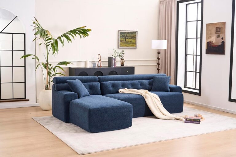 Combining Chaise Longue with 3-Seater, Wood Grain Chenille Fabric, Full Sponge Compression Sofa,Combined Sofa with 2 Pillows for Living/Home Furniture/Apartment,Blue photo review