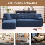 Combining Chaise Longue with 3-Seater, Wood Grain Chenille Fabric, Full Sponge Compression Sofa,Combined Sofa with 2 Pillows for Living/Home Furniture/Apartment,Blue photo review