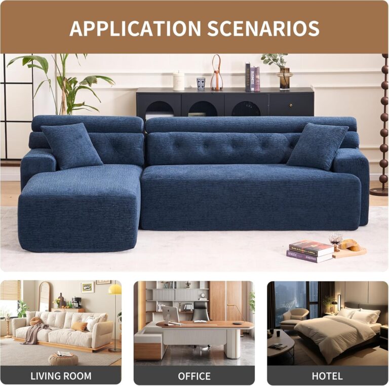 Combining Chaise Longue with 3-Seater, Wood Grain Chenille Fabric, Full Sponge Compression Sofa,Combined Sofa with 2 Pillows for Living/Home Furniture/Apartment,Blue photo review