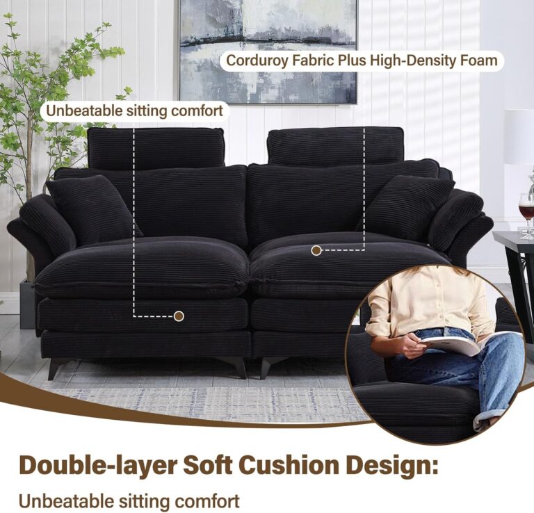 Deep Seat Sectional Sofa, 85.8'' Comfy Cloud Couch sectional Sofa with 2 Ottomans & Soft Pillows, Modern Love Seat Upholstered Modular Couch for Living Room, Black photo review