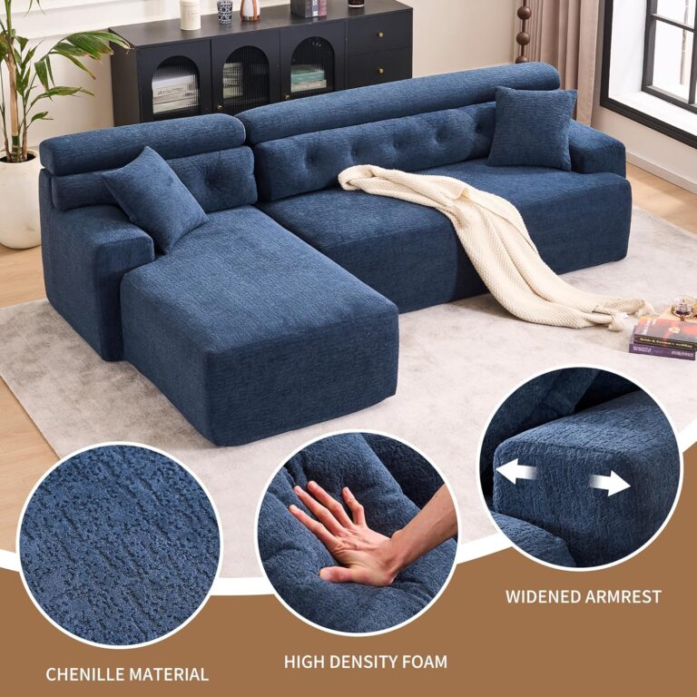 Combining Chaise Longue with 3-Seater, Wood Grain Chenille Fabric, Full Sponge Compression Sofa,Combined Sofa with 2 Pillows for Living/Home Furniture/Apartment,Blue photo review