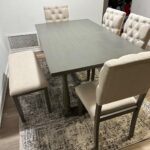 WIIS' IDEA 6-Piece Rectangular Dining Table Set for 6,Mid-Century Modern Wooden Table & Upholstered Chair Set for Home, Kitchen, Dining Room,4 Chairs, Bench Seat, Rubberwood Legs(Brown+Cottage White) photo review